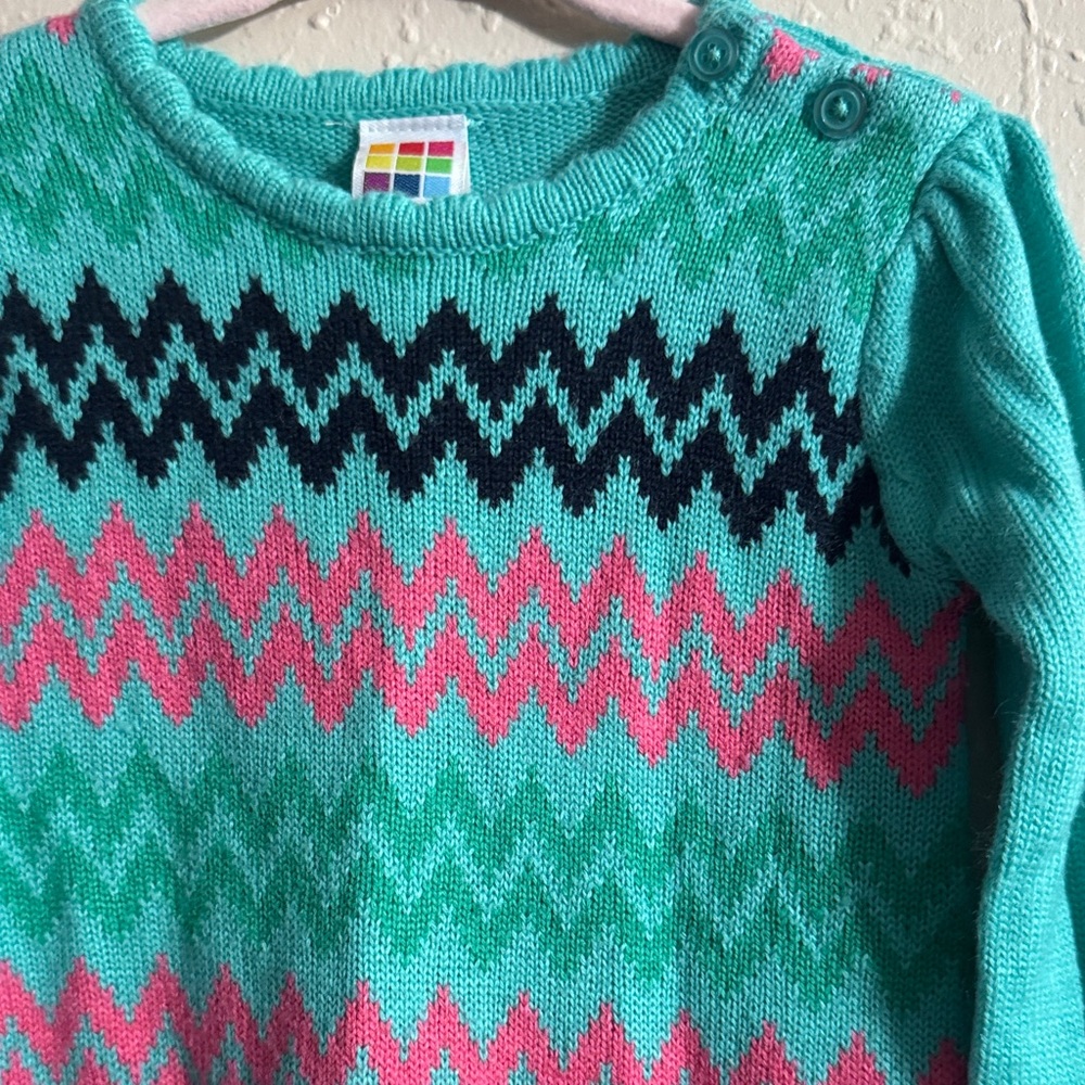 Healthtex Teal and Pink Chevron Sweater Dress - Picture 4 of 8